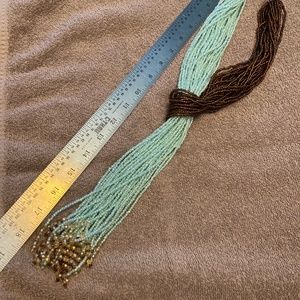 Magnificent 18" turquoise, brown, smokey quartz, glass beaded lariat necklace!